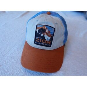 Zion‎ National Park Trucker Hat Utah H3 Headwear Beige Blue Patch Embroidered